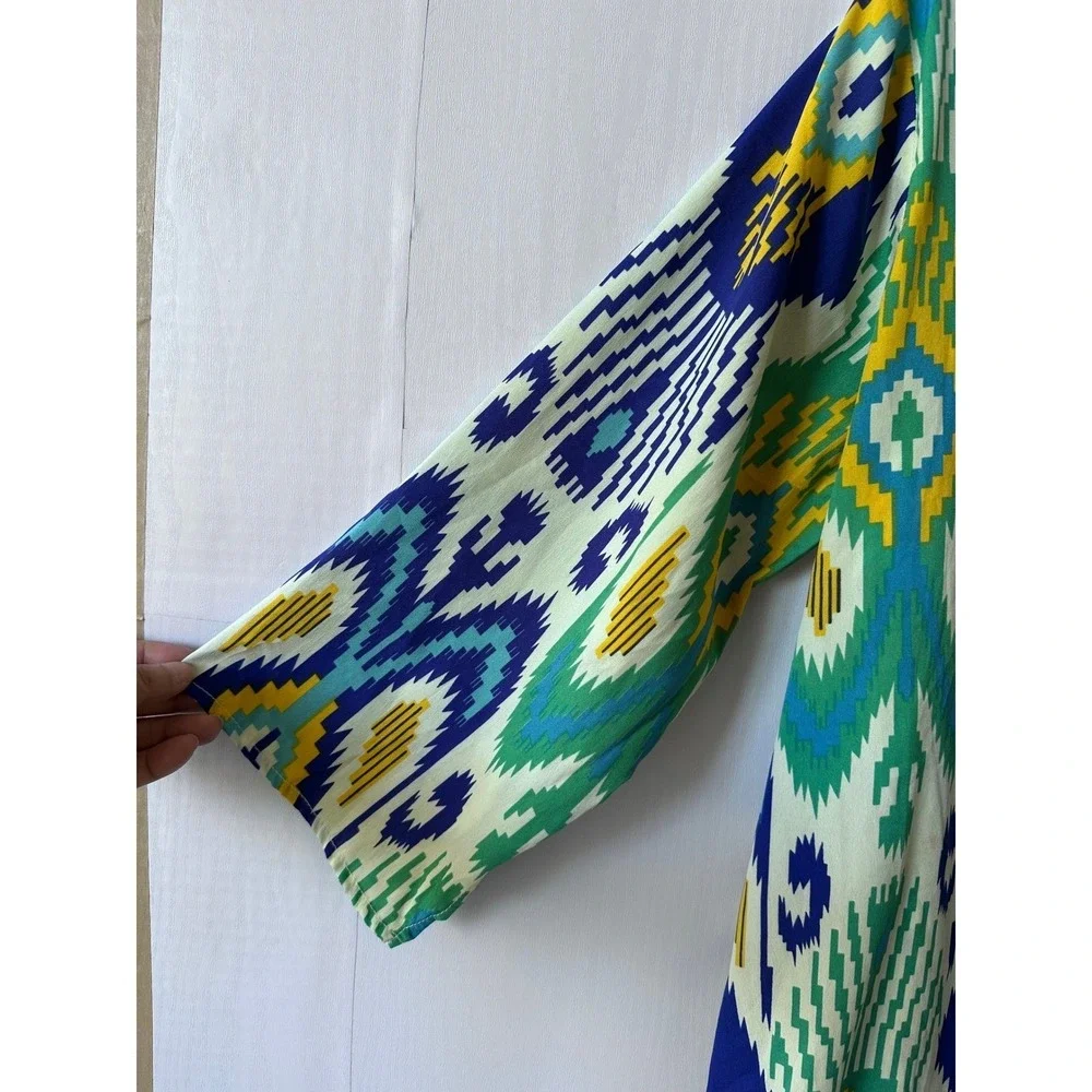 Boho Beach Coverup Split V Neck Tunic Kaftan Resort Beach Cover Up Dress S Lulla - Picture 5 of 10